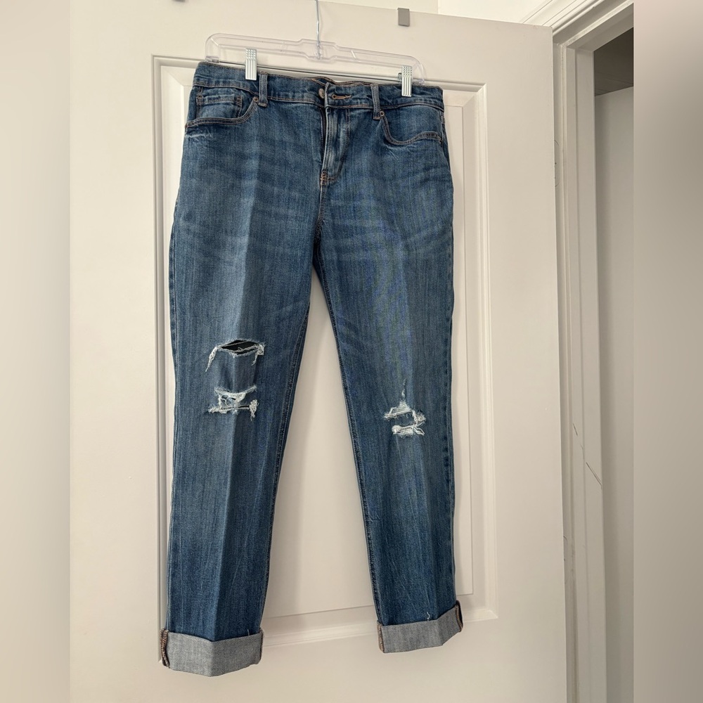 Old Navy Women's Blue Distressed Boyfriend Jeans